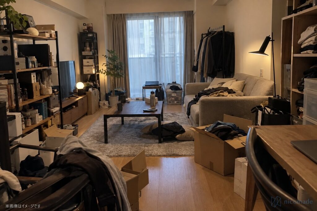 収納が足りず物があふれた部屋の例